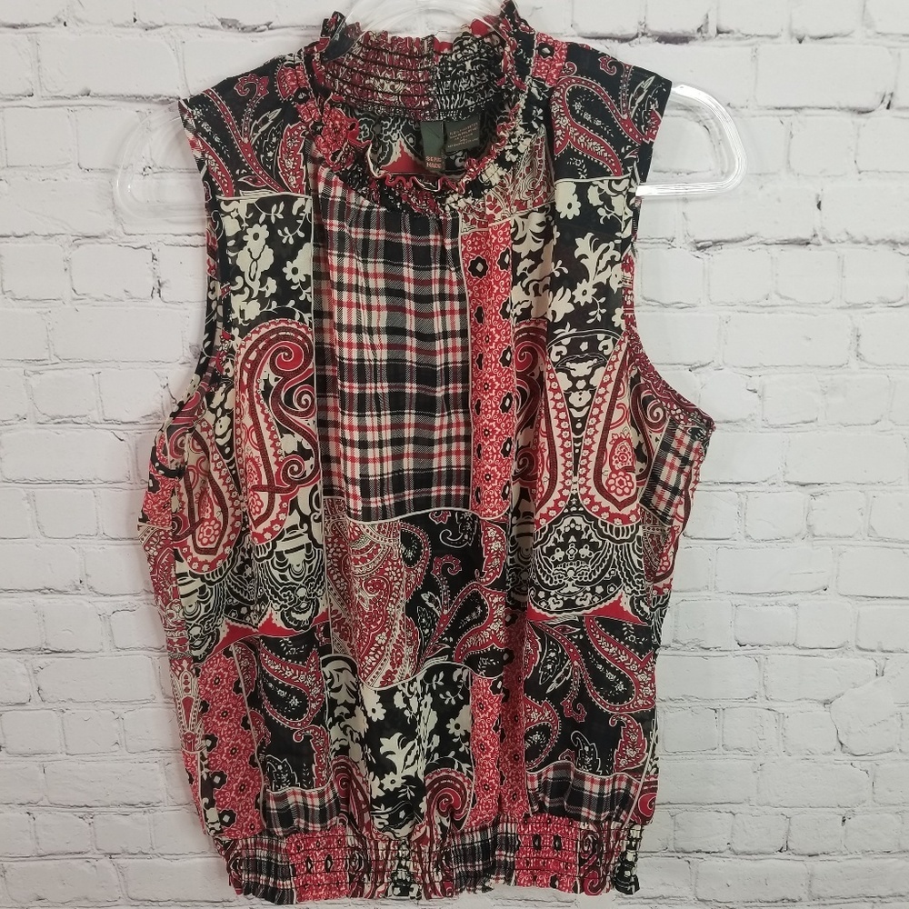 Sere Nade plaid & paisley sleeveless blouse XL